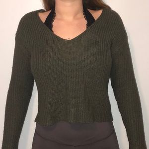 green v-neck cropped sweater